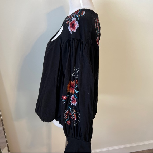 Free People Lita Embroidered Cutout Boho Blouse Black Large top long sleeve - Picture 4 of 9